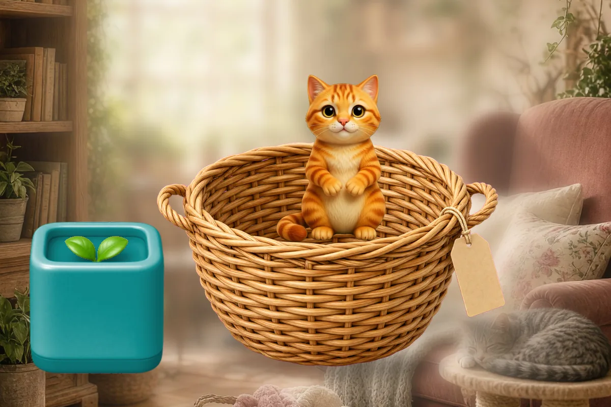 Kedi sepete önce girdi, Tik bekliyor