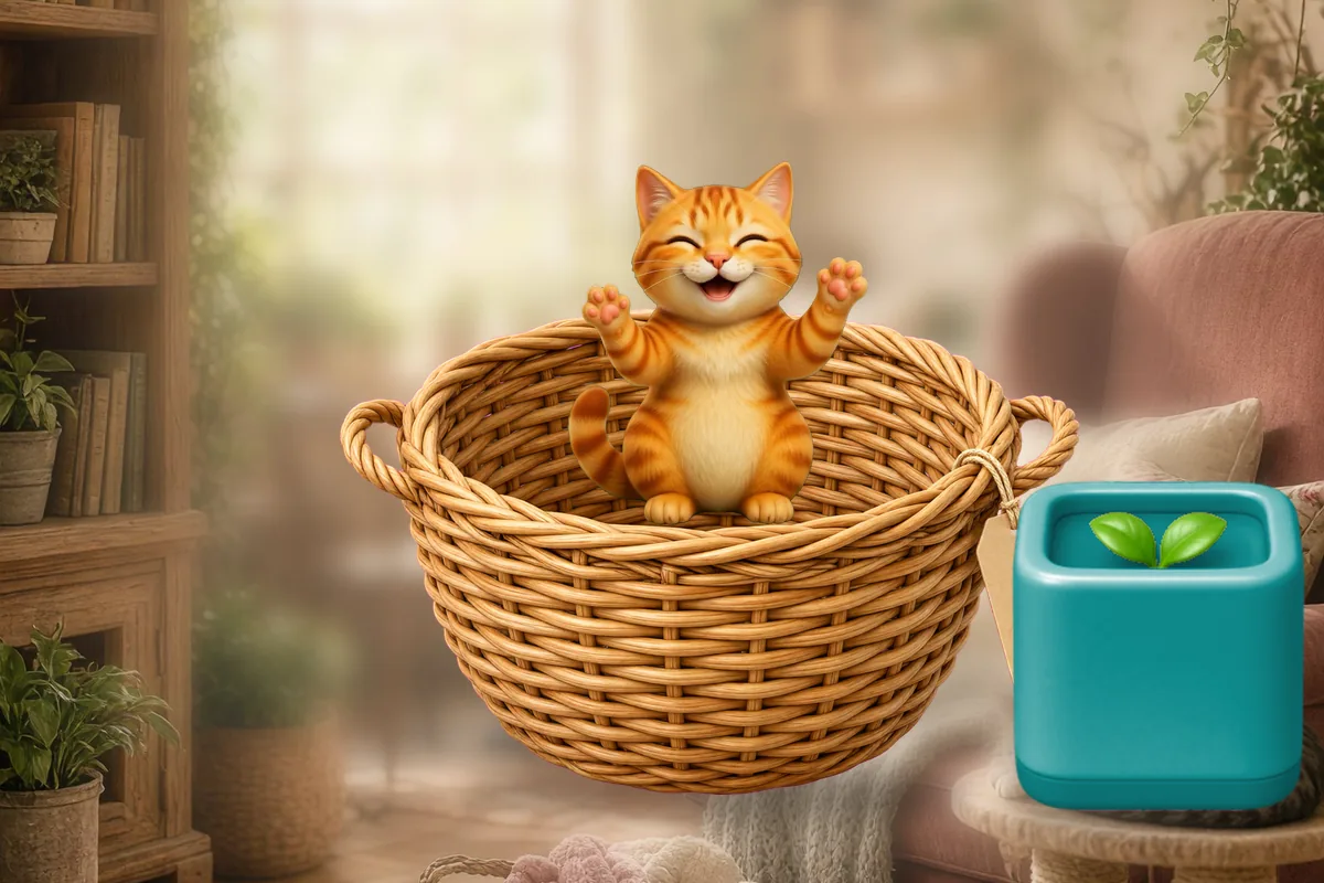 Kedi sepette, Tik etikete bakıyor